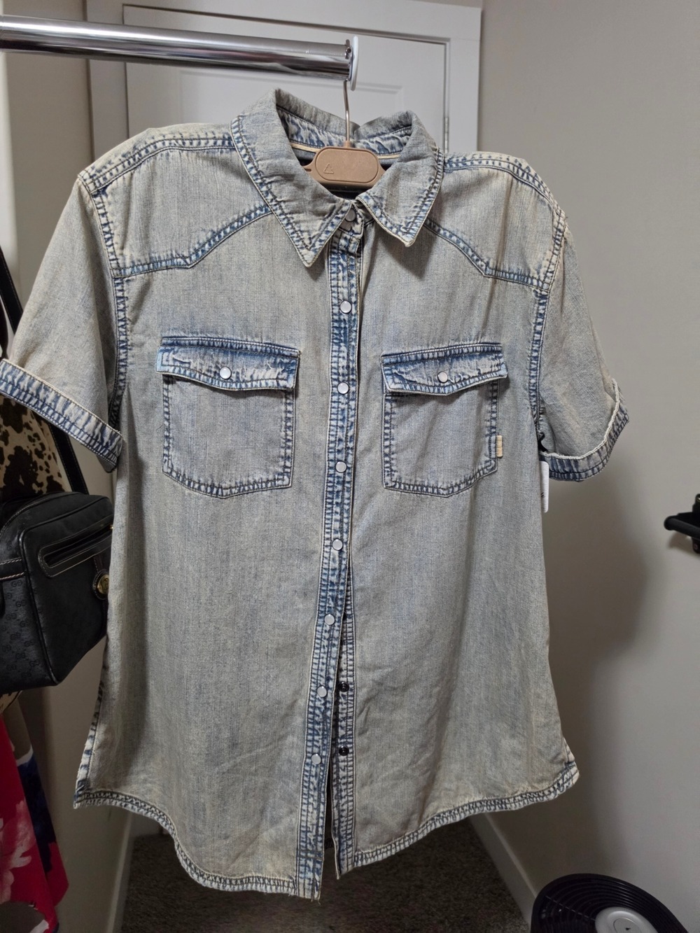 Free People Denim Shirt Light Wash Extra Small